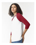 American Apparel 2003CVC White/ Heather Cardinal — on model side