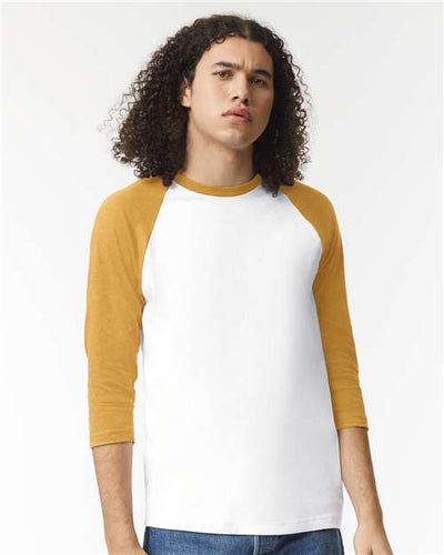 American Apparel 2003CVC White/ Heather Mustard — on model front