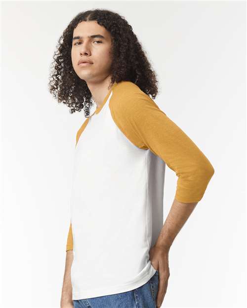 American Apparel 2003CVC White/ Heather Mustard — on model side