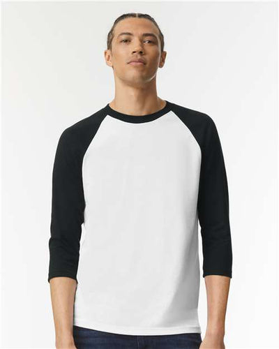 American Apparel 2003CVC White/ Black — on model front