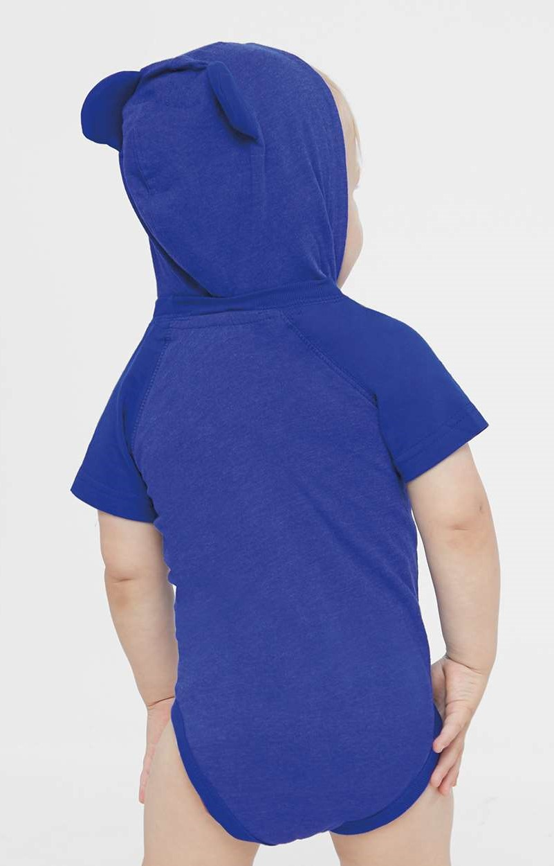 Fine Jersey Infant Short Sleeve Raglan Bodysuit with Hood & Ears - Vintage Royal / Royal