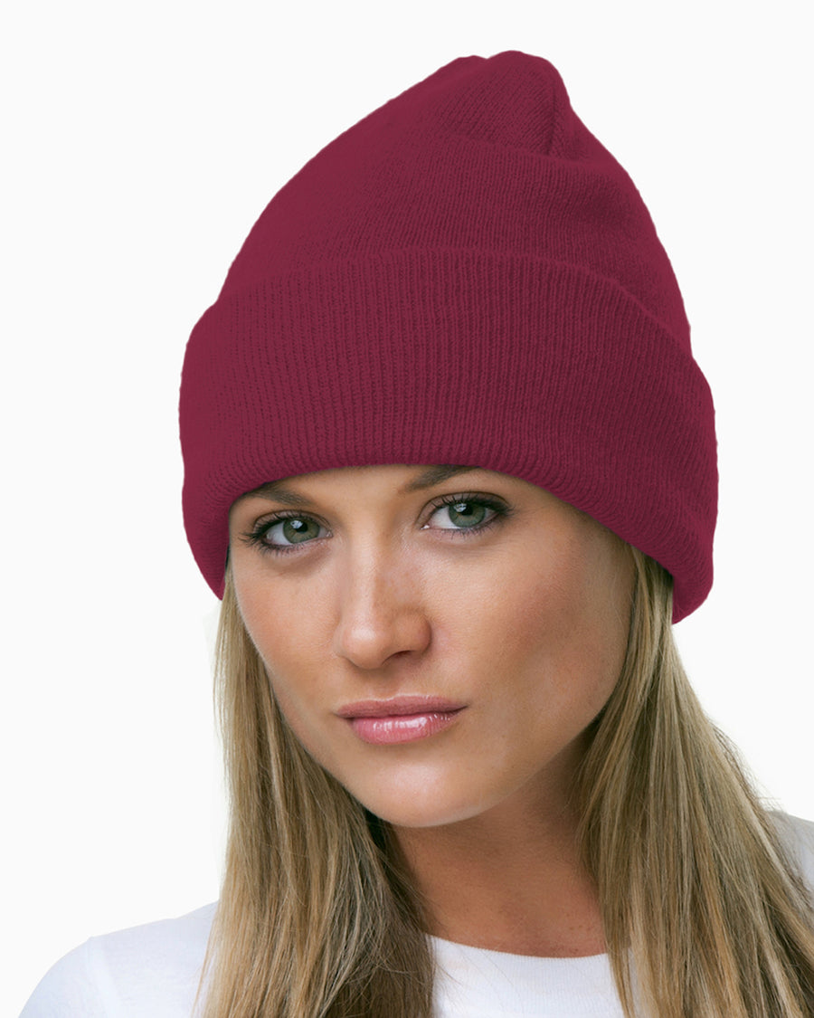 100% Acrylic Knit Cuff Beanie - Burgundy