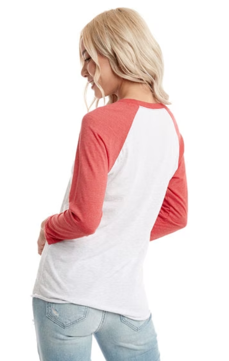 Unisex Triblend 3/4-Sleeve Raglan - Vintage Red / Heather White