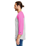 Unisex Raglan T-Shirt - Oxford Gray Heather / Pink