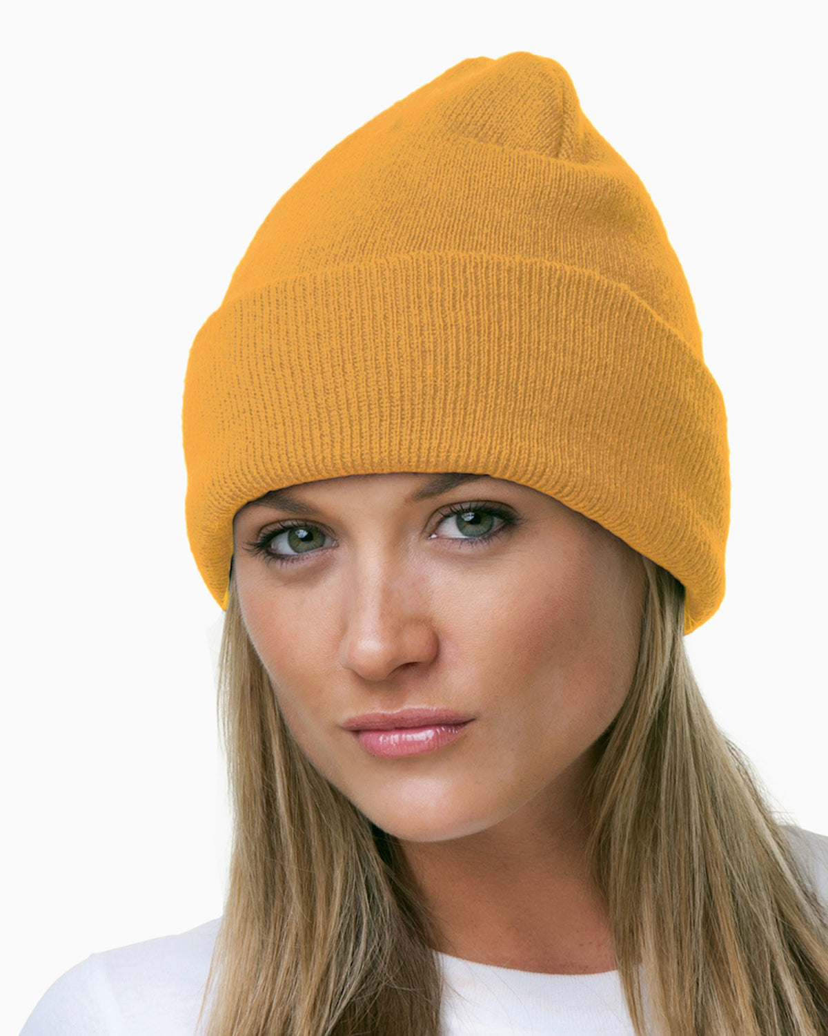 100% Acrylic Knit Cuff Beanie - Gold