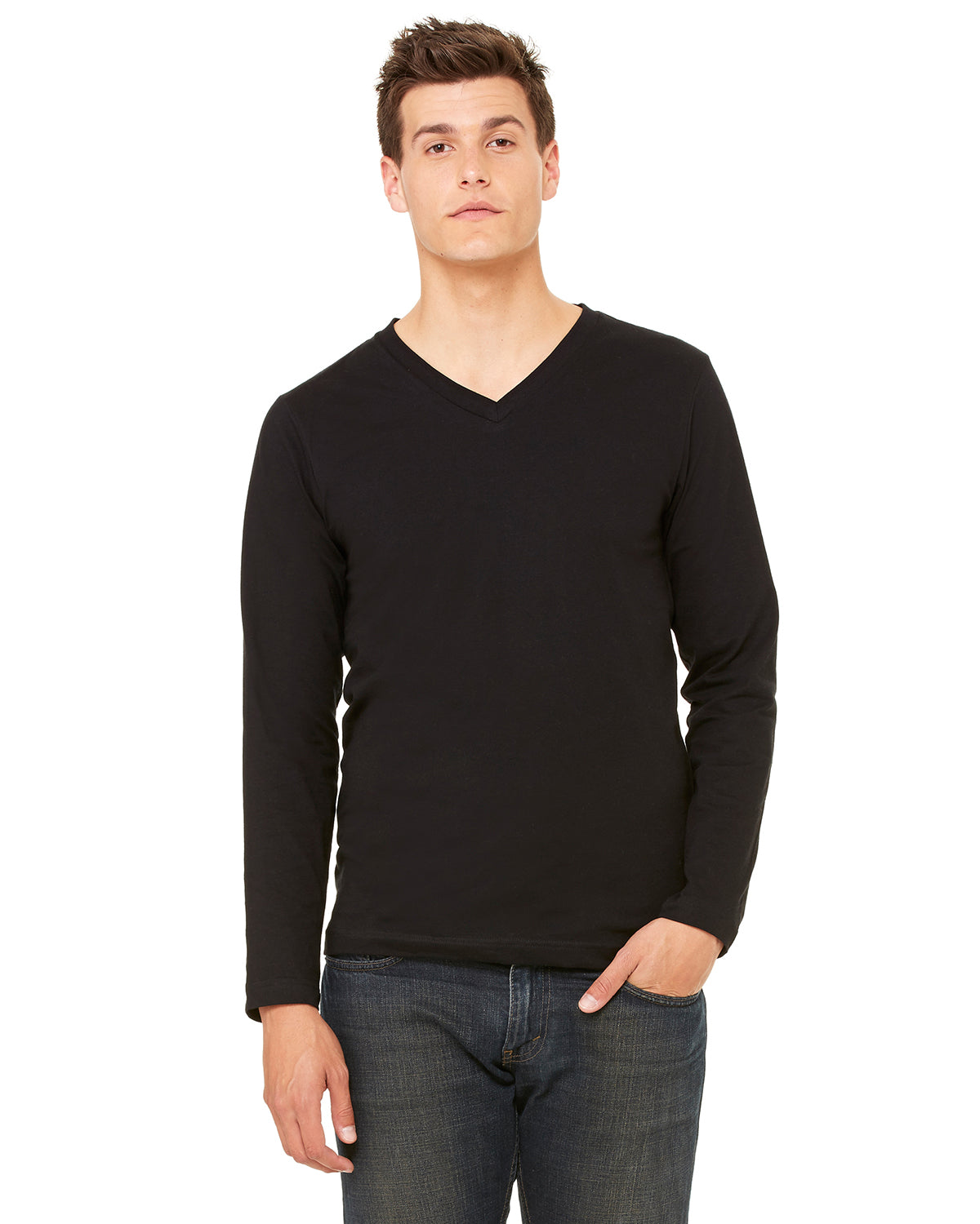 Unisex Jersey Long-Sleeve V-Neck T-Shirt - Black
