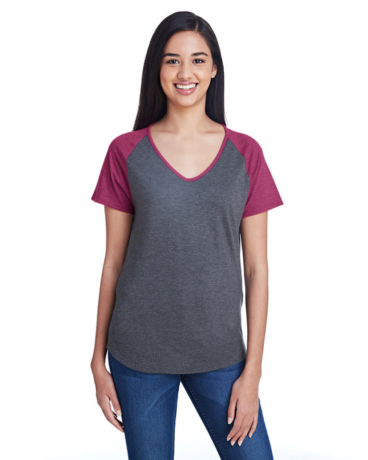 Women's Tri-Blend Raglan T-Shirt - Heather Dark Gray / H Raspberry