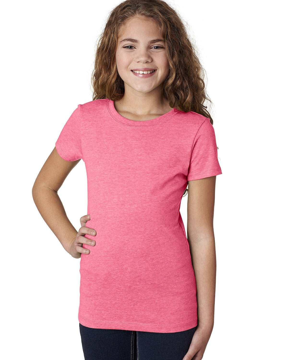 Girl's Youth Princess CVC T-Shirt - Neon Heather Pink
