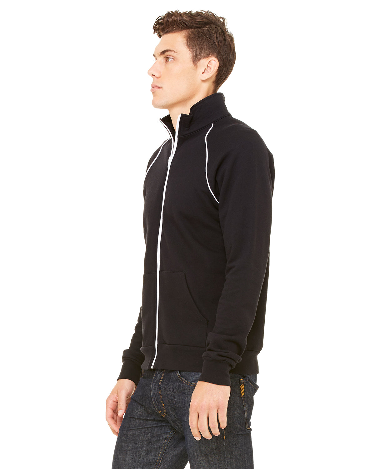 Men's Piped Fleece Jacket - Black / White