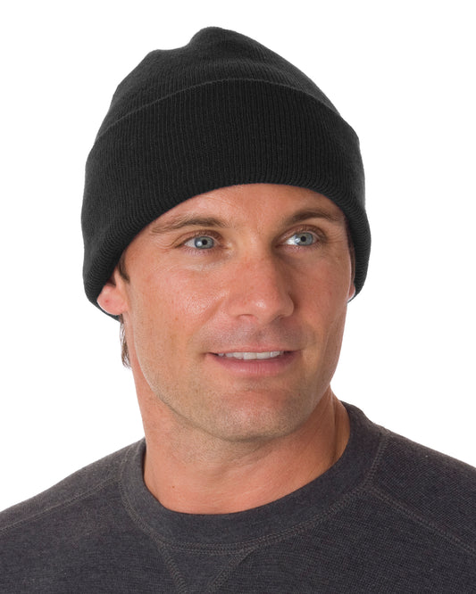 100% Acrylic Knit Cuff Beanie - Black