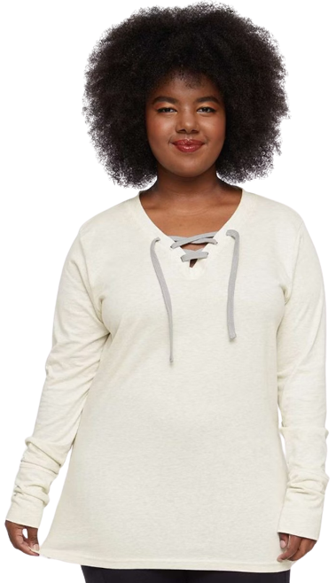 Women's Long Sleeve Fine Jersey Lace-Up T-Shirt - Ntrl Heather / Titanium