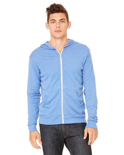 Unisex Triblend Full-Zip Lightweight Hoodie - Athletic Blue Triblend