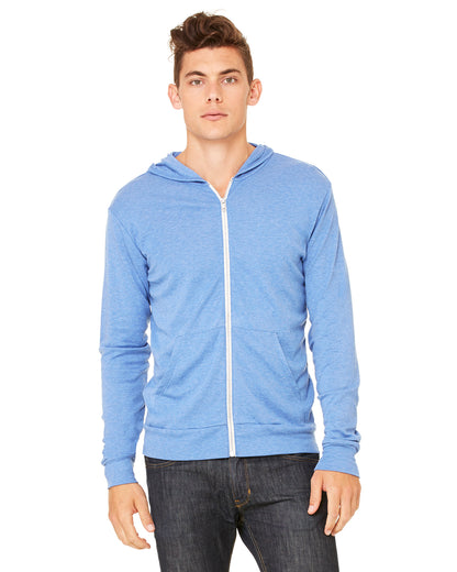 Unisex Triblend Full-Zip Lightweight Hoodie - Athletic Blue Triblend