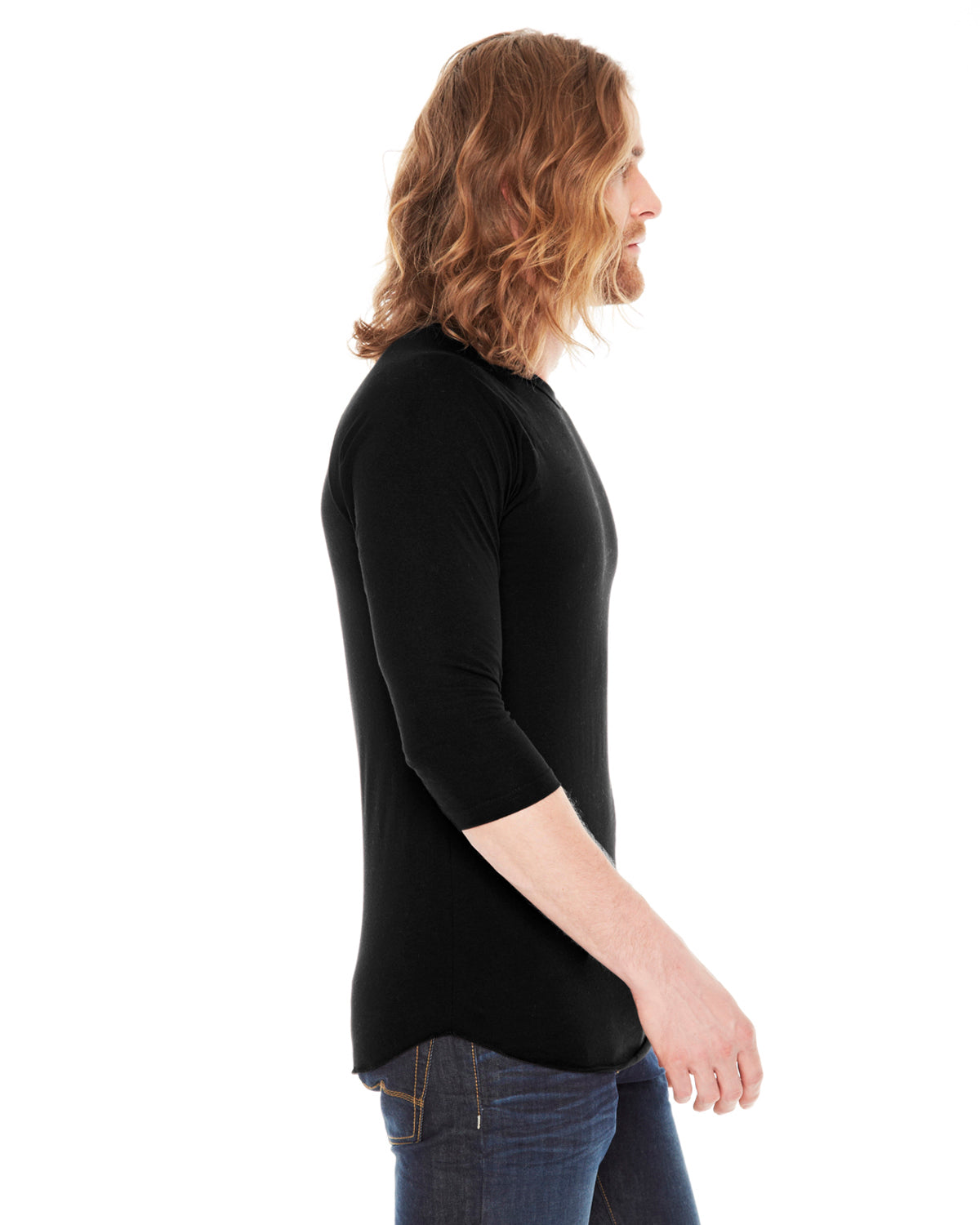 Unisex Poly-Cotton 3/4-Sleeve Raglan T-Shirt - Black