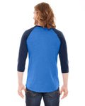 Unisex Poly-Cotton 3/4-Sleeve Raglan T-Shirt - Heather Lake Blue / Navy