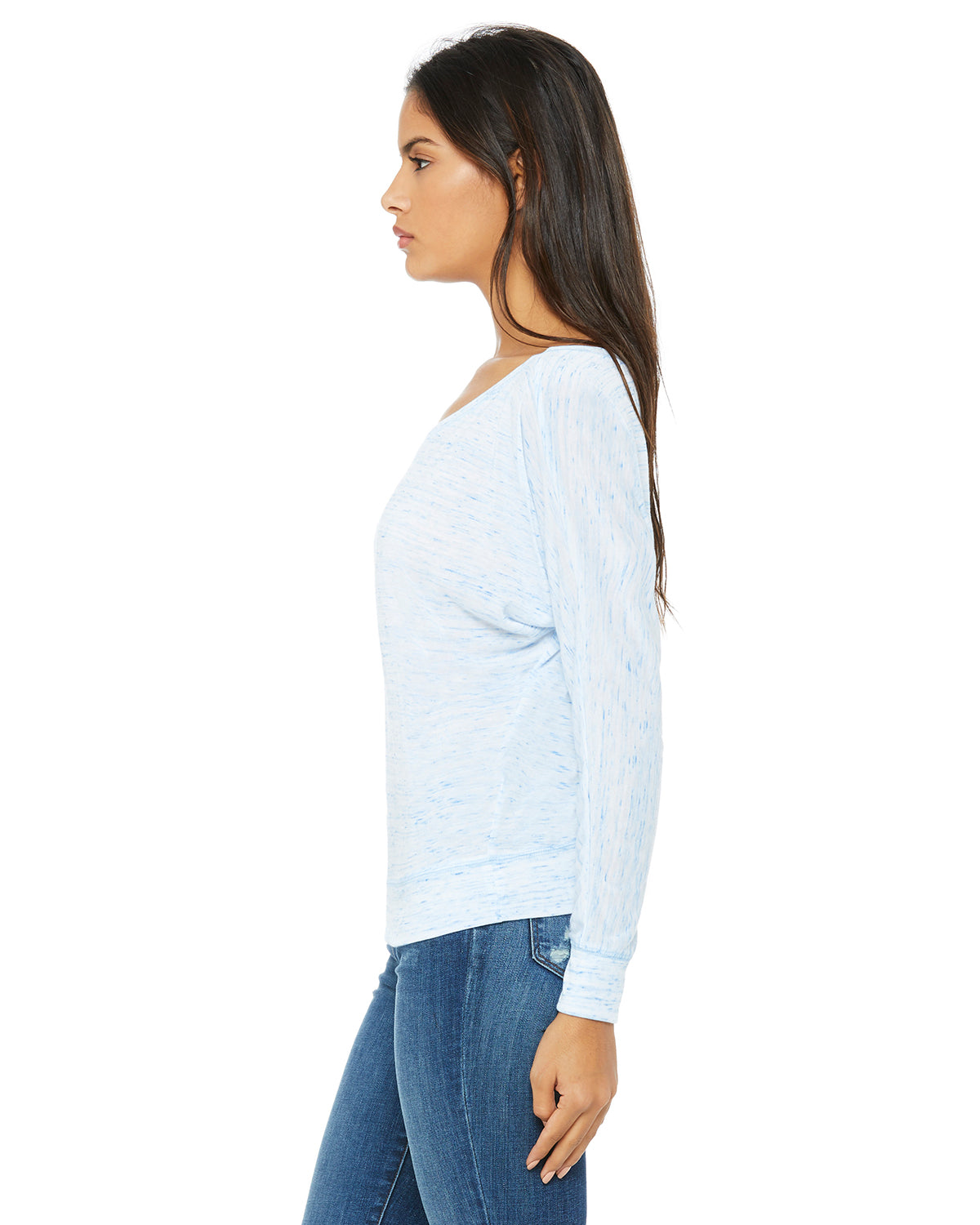 Women's Flowy Long-Sleeve Off Shoulder T-Shirt - Blue Marble