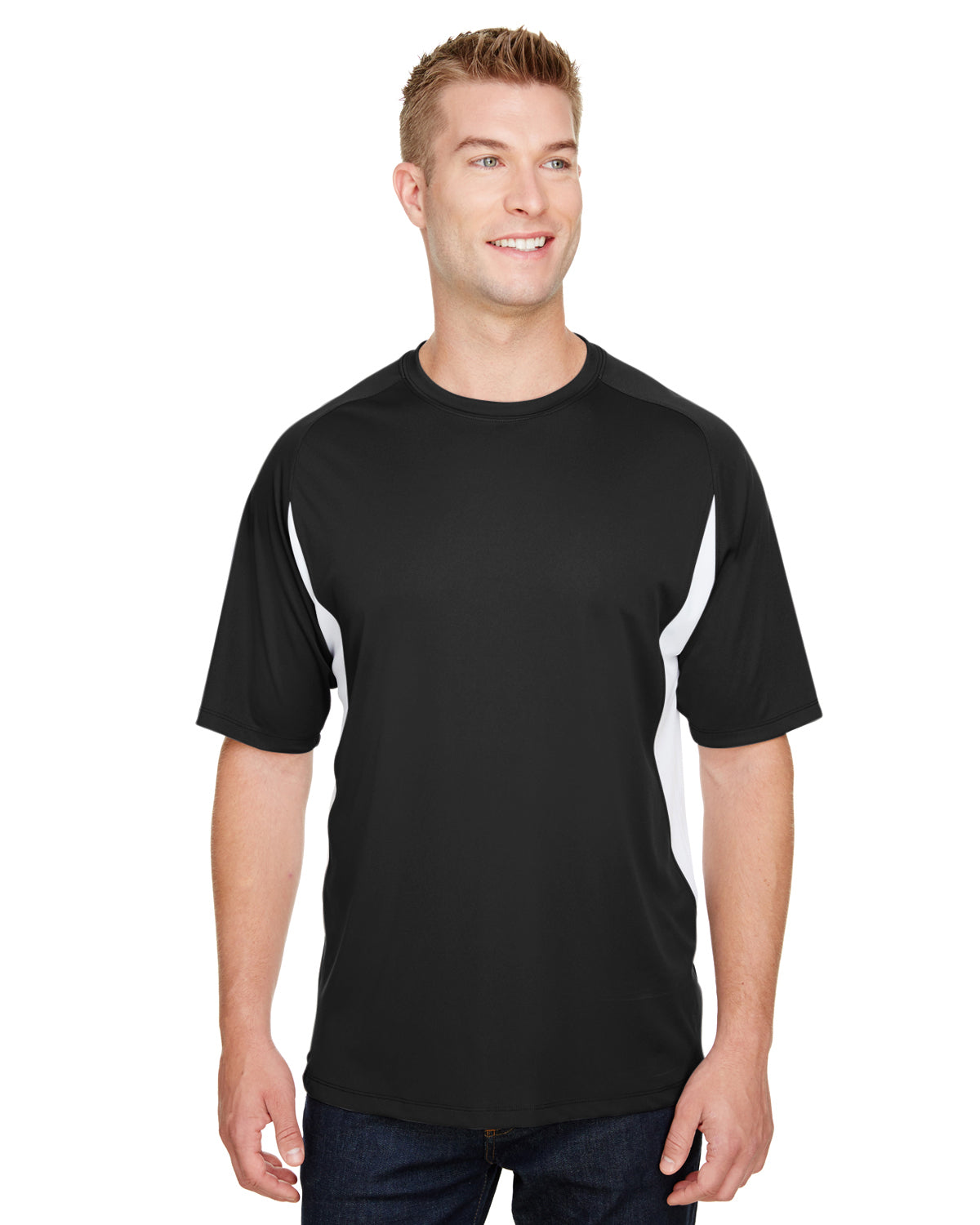 Men's Cooling Performance Color Blocked T-Shirt - Black / White