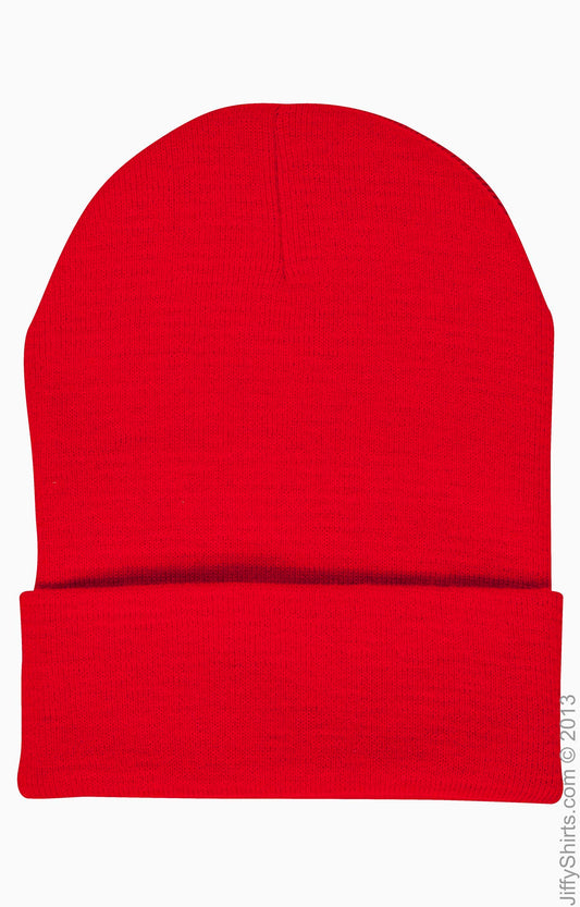 Unisex Cuffed Knit Beanie - Red