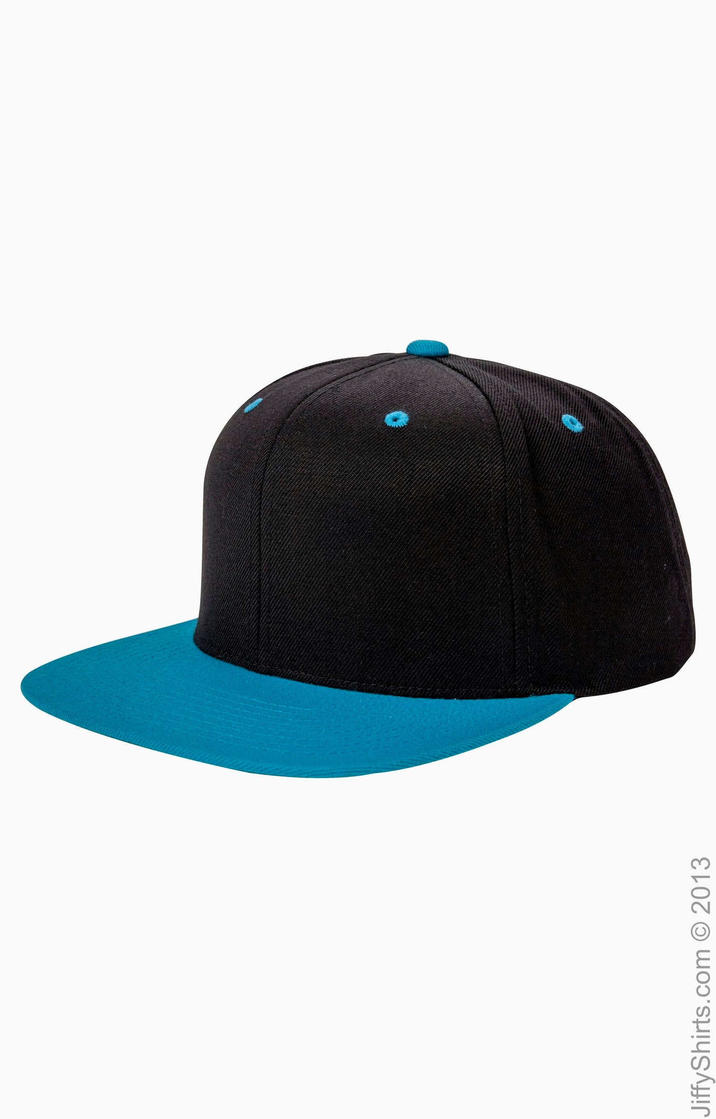 Unisex 6-Panel Structured Flat Visor Classic Snapback - Black / Teal