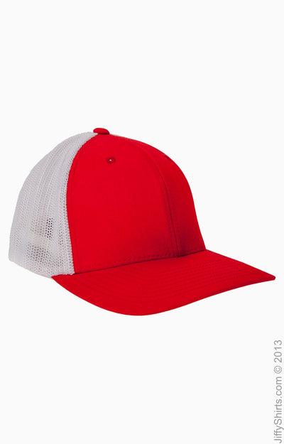 Unisex 6-Panel Trucker Cap - Red / White