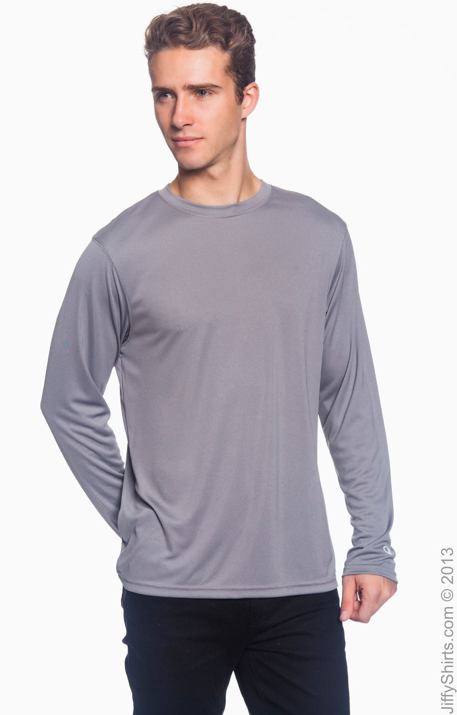 Unisex Double Dry® Long-Sleeve Interlock T-Shirt - Stone Gray