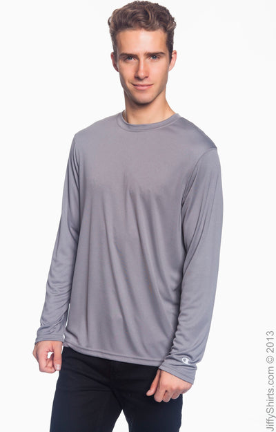 Unisex Double Dry® Long-Sleeve Interlock T-Shirt - Stone Gray