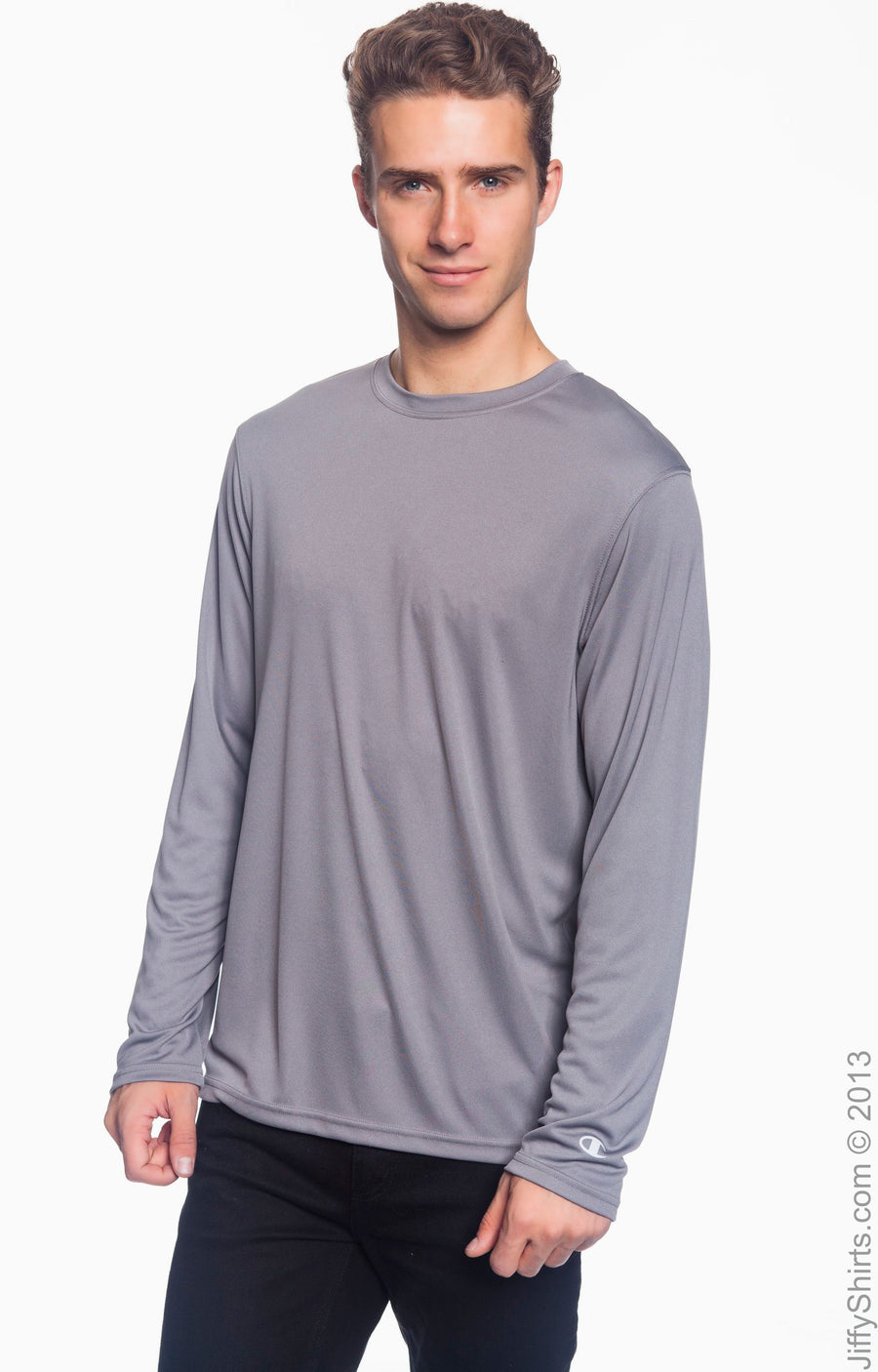 Unisex Double Dry® Long-Sleeve Interlock T-Shirt - Stone Gray