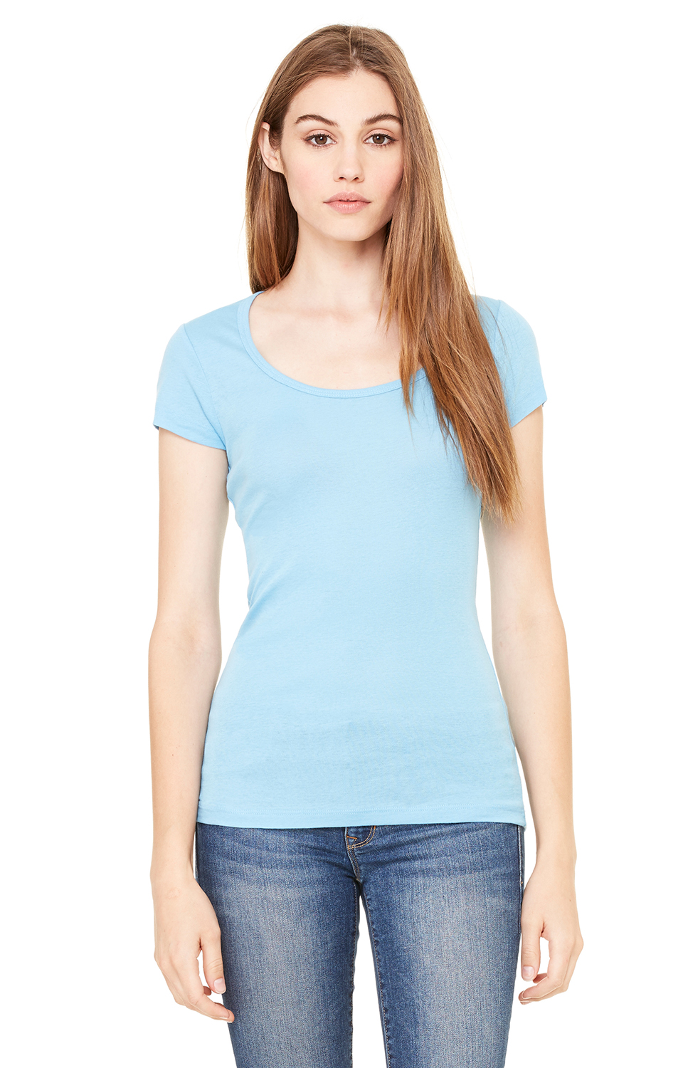 Women's Sheer Mini Rib Scoopneck Tee - Ocean Blue