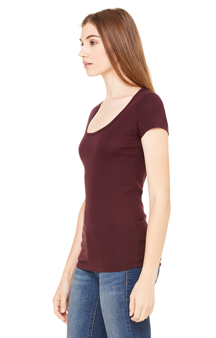 Women's Sheer Mini Rib Scoopneck Tee - Plum
