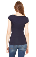 Women's Sheer Mini Rib Cap-Sleeve Deep V-Neck T-Shirt - Midnight
