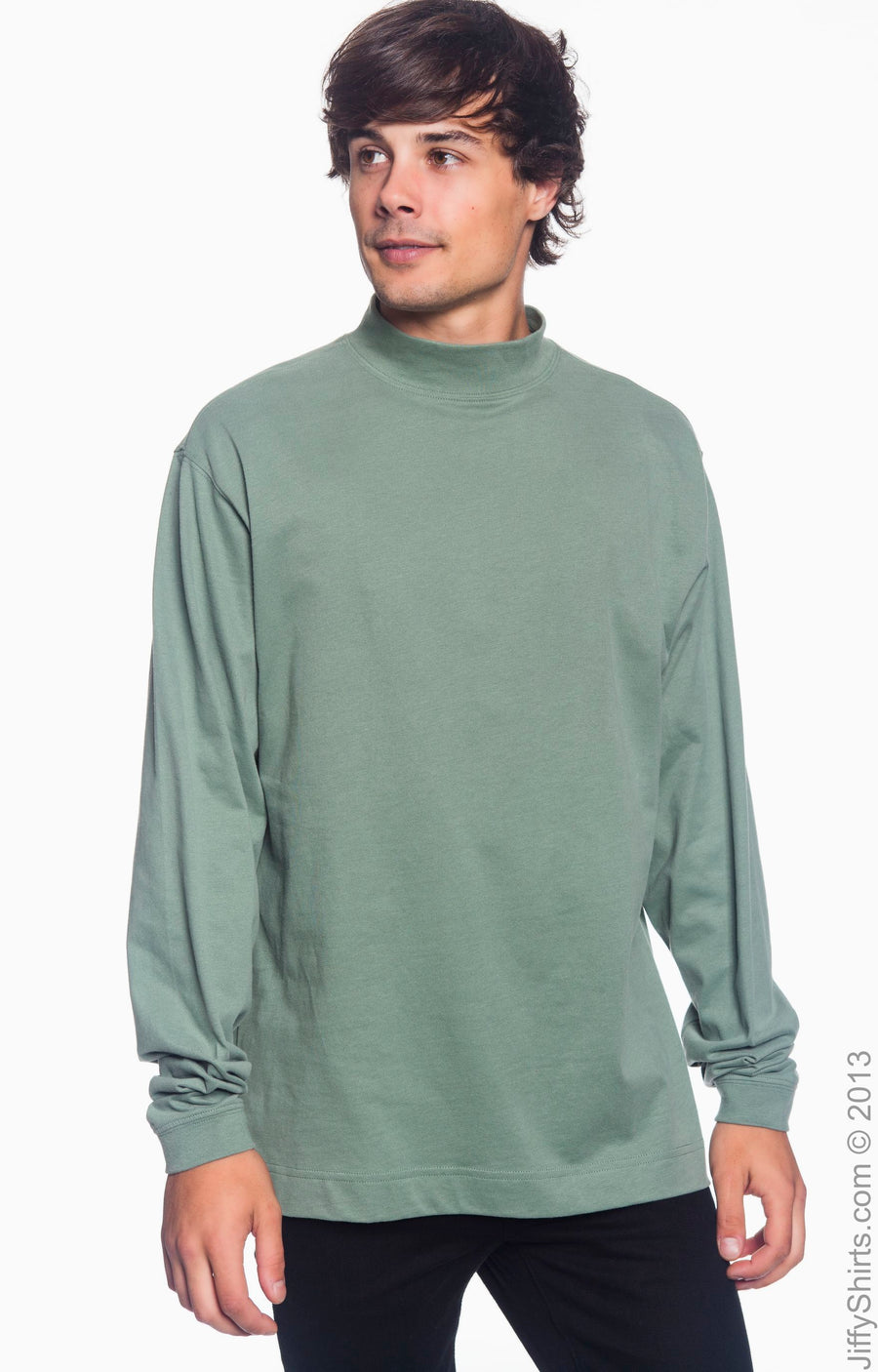 Unisex Sueded Cotton Jersey Mock Turtleneck - Dill