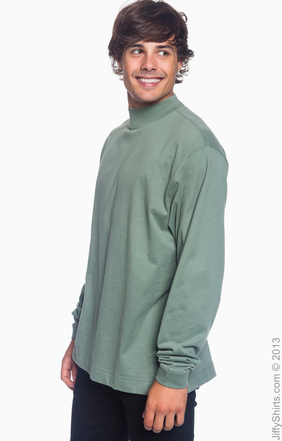 Unisex Sueded Cotton Jersey Mock Turtleneck - Dill