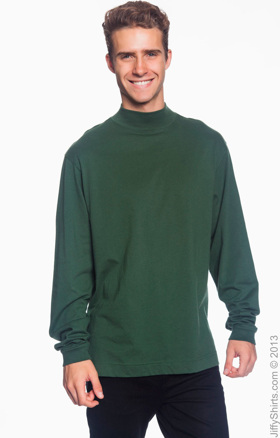 Unisex Sueded Cotton Jersey Mock Turtleneck - Forest