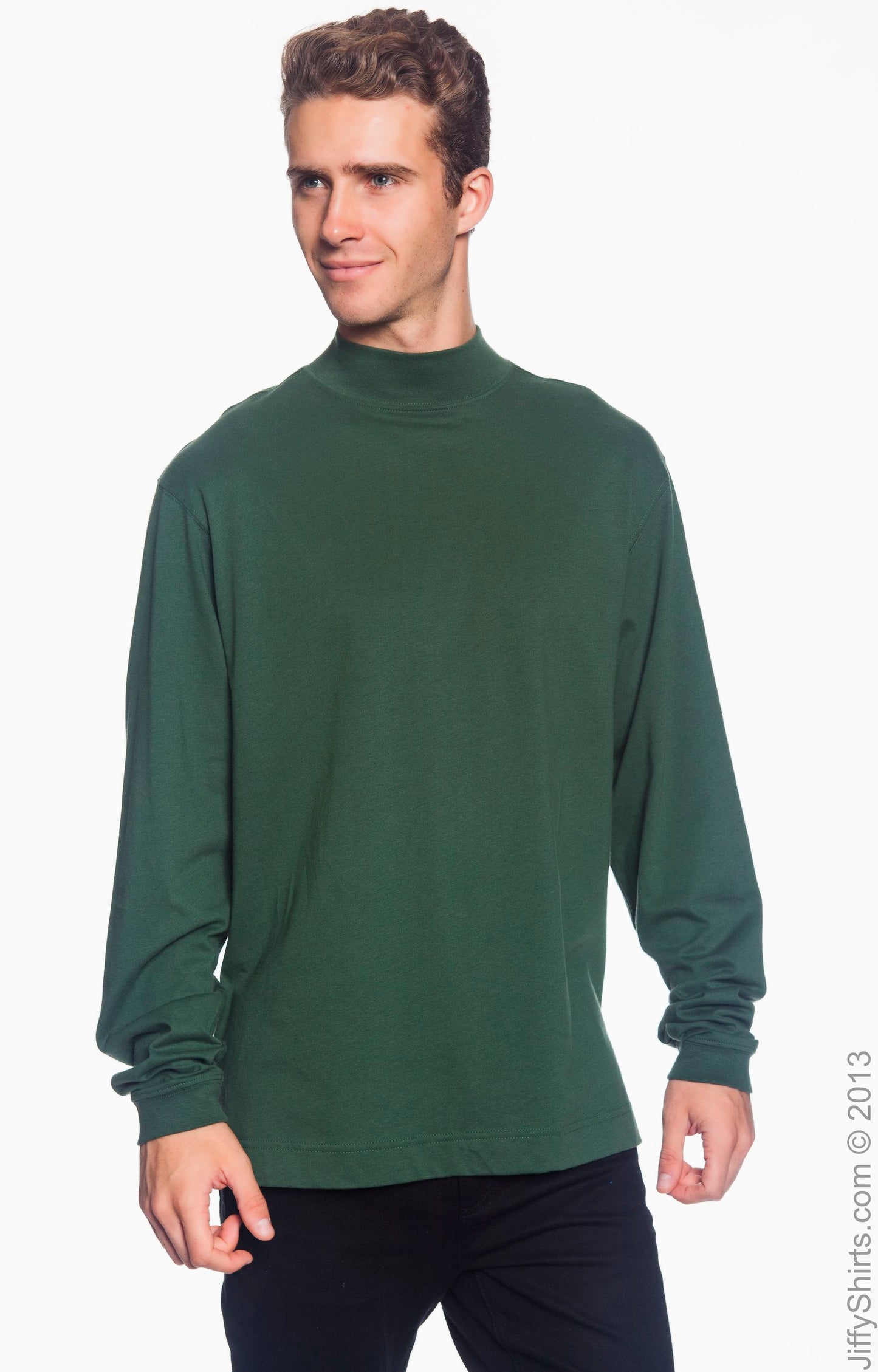 Unisex Sueded Cotton Jersey Mock Turtleneck - Forest