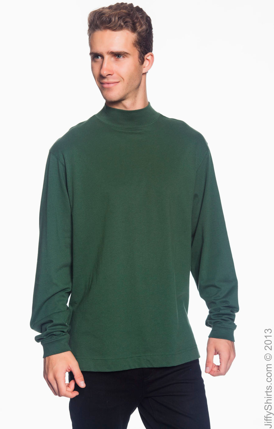 Unisex Sueded Cotton Jersey Mock Turtleneck - Forest