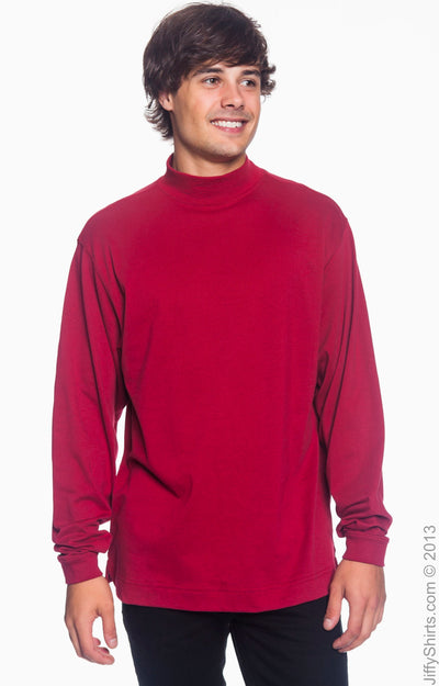 Unisex Sueded Cotton Jersey Mock Turtleneck - Crimson