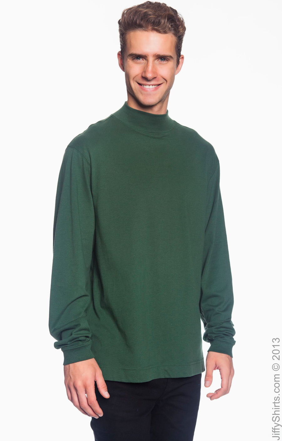 Unisex Sueded Cotton Jersey Mock Turtleneck - Forest