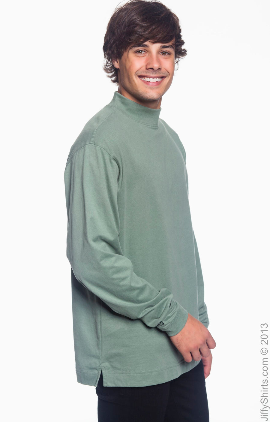 Unisex Sueded Cotton Jersey Mock Turtleneck - Dill