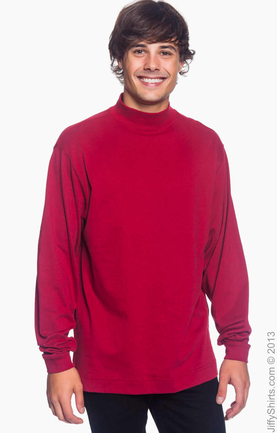 Unisex Sueded Cotton Jersey Mock Turtleneck - Crimson