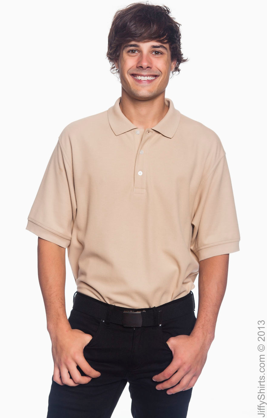Men's Pima Piqué Short-Sleeve Polo - Stone