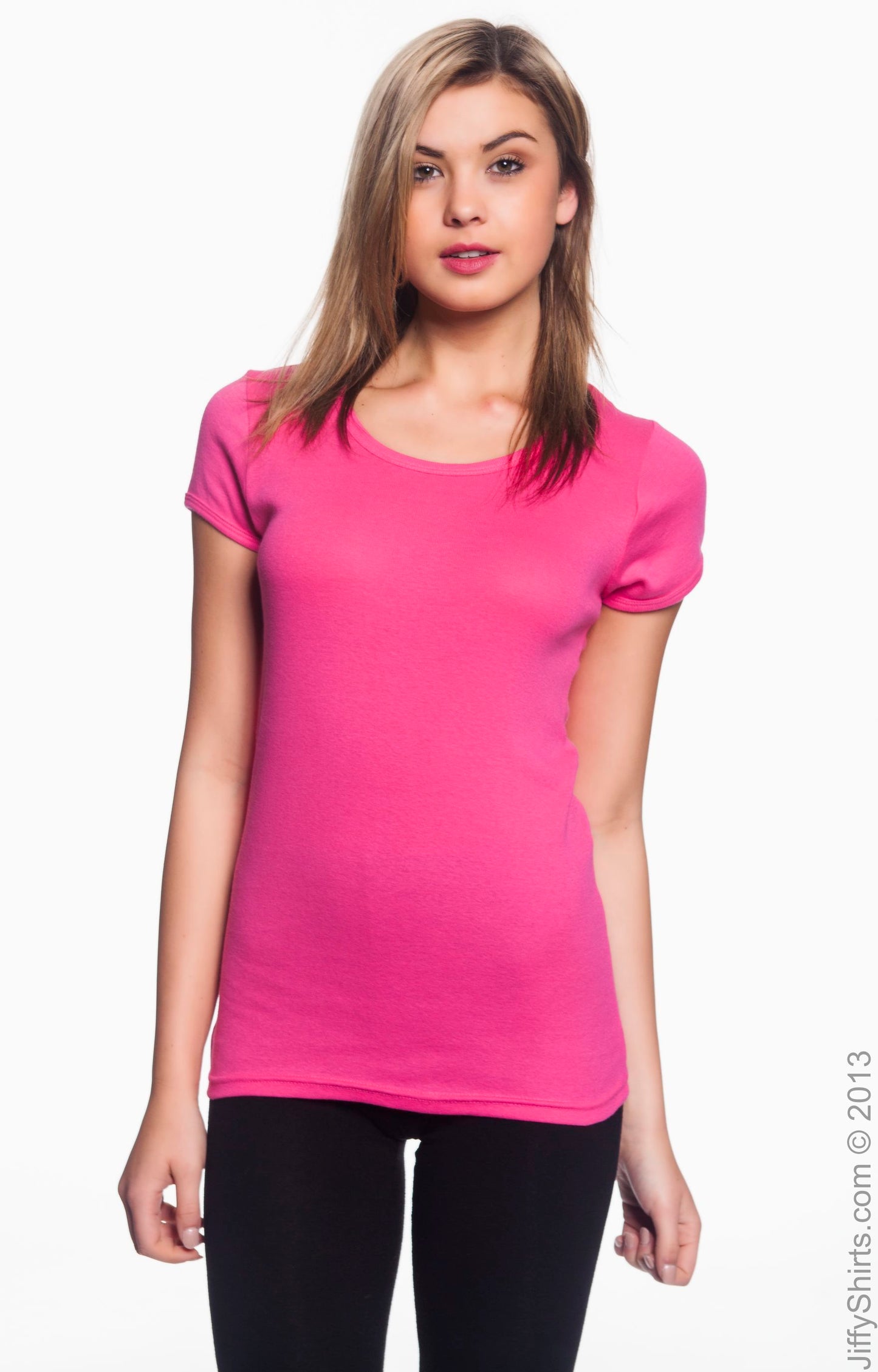 Women's 1x1 Baby Rib Scoop T-Shirt - Hot Pink