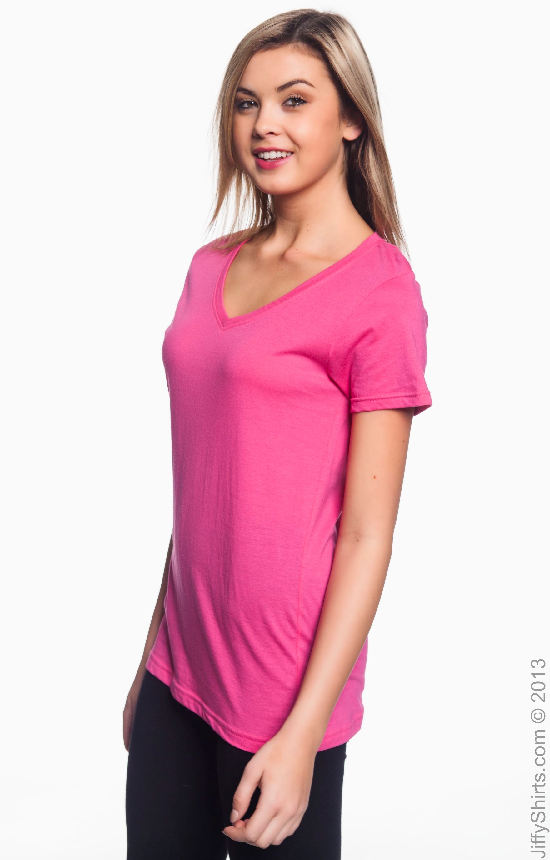 Women's Featherweight V-Neck T-Shirt - Hot Pink