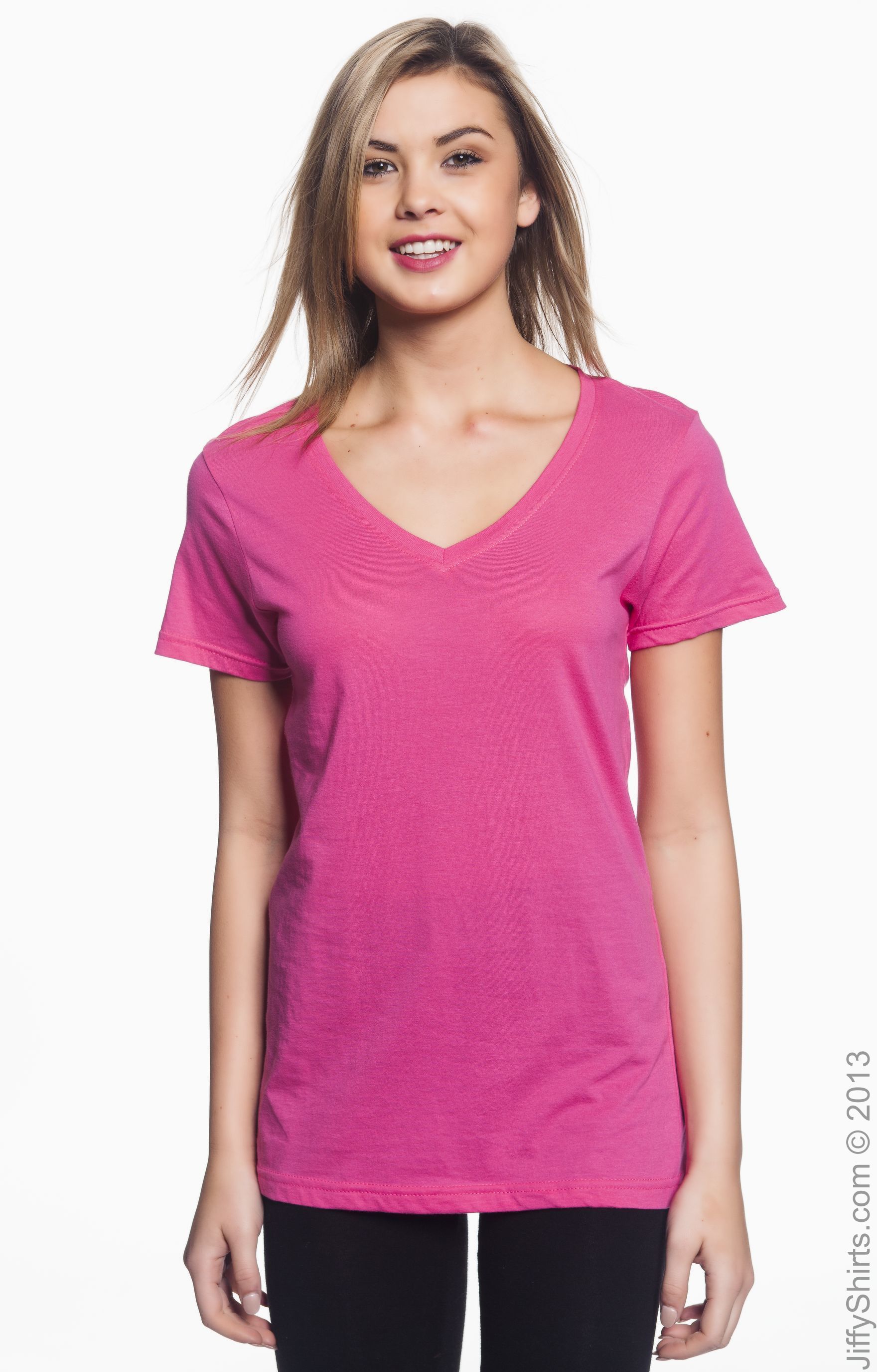 Women's Featherweight V-Neck T-Shirt - Hot Pink
