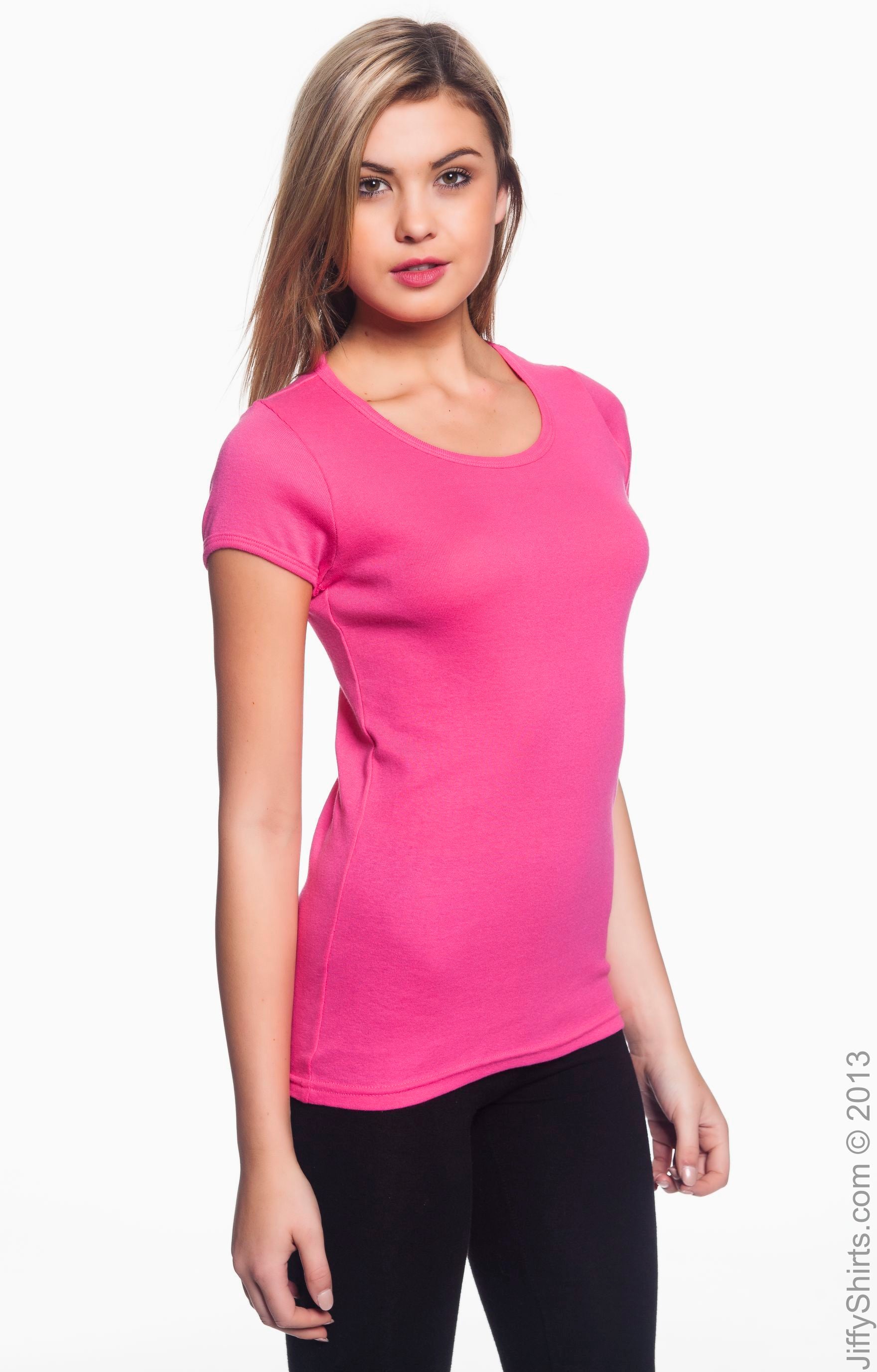 Women's 1x1 Baby Rib Scoop T-Shirt - Hot Pink