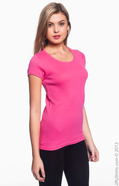Women's 1x1 Baby Rib Scoop T-Shirt - Hot Pink