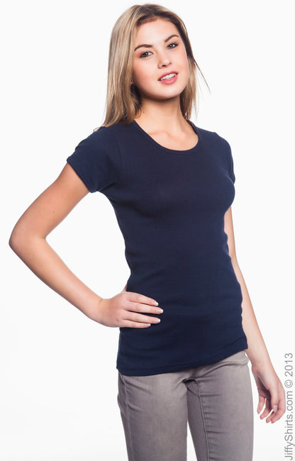 Women's 1x1 Baby Rib Scoop T-Shirt - Navy