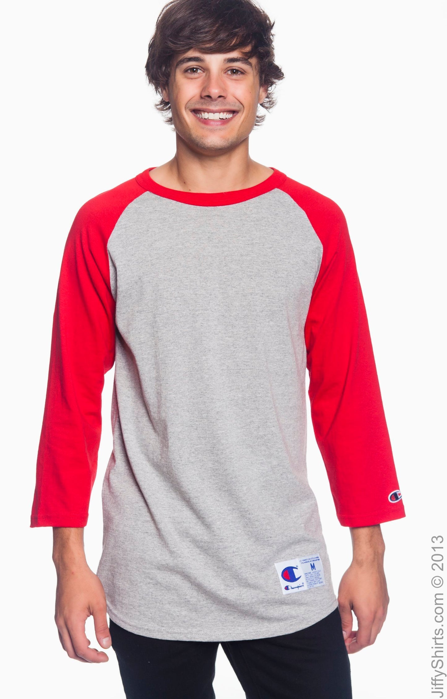 Unisex Raglan T-Shirt - Oxford / Scarlet