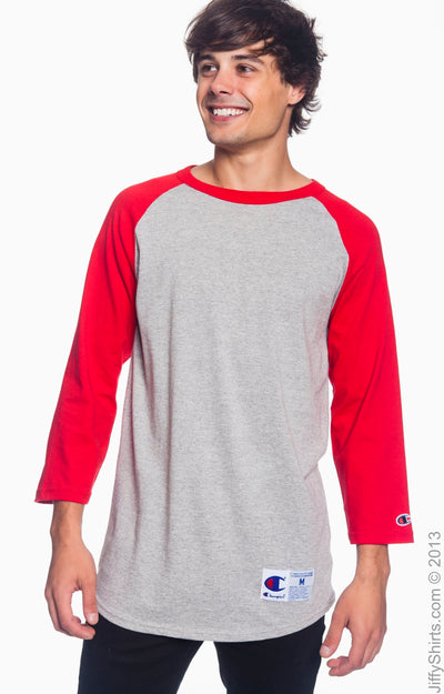 Unisex Raglan T-Shirt - Oxford / Scarlet