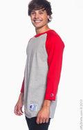 Unisex Raglan T-Shirt - Oxford / Scarlet