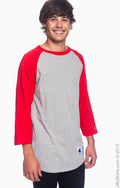 Unisex Raglan T-Shirt - Oxford / Scarlet